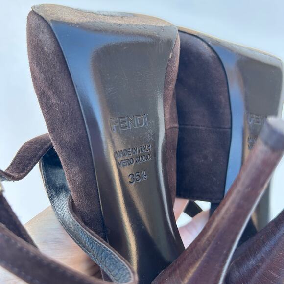 Vintage Y2K Fendi Chocolate Brown Suede Platform Peep Toe Heels 6.5 Pumps 36.5 - Picture 7 of 9